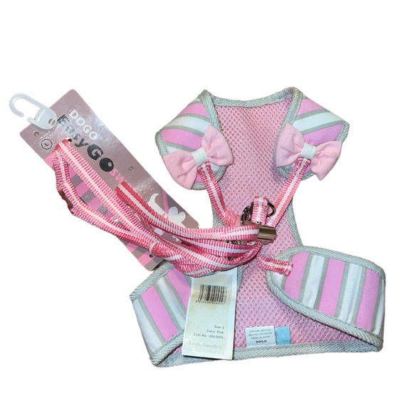EasyGo Sweetbow Dog Harness by DOGO / LARGE / Pink White Gray NWT - Picture 2 of 7